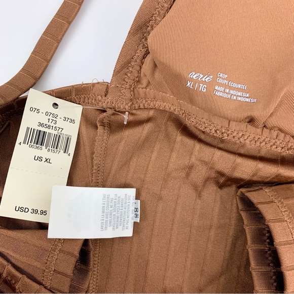 Aerie Brown Shine Ribbed Crop Longline Bikini Top XL NWT - Picture 5 of 7